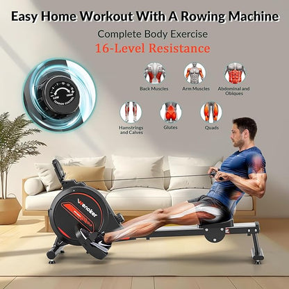 Rowing Machine,Wenoker Magnetic Rower Machine for Home,App Supported 350 LB Weight Capacity, Smooth