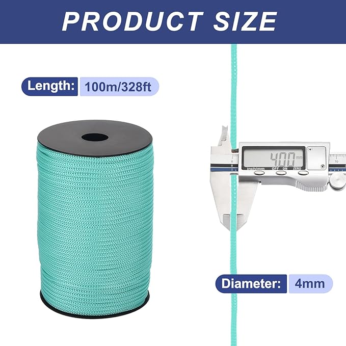 MECCANIXITY 5/32 Inch Polypropylene Rope Braided Ropes, 328ft Camping Rope Hollow Utility Cord for