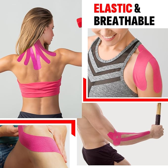 60PCS Precut Kinesiology Tape Strips, 2 inch x 10 inch Athletic Tape, Kinetic Tape, Elastic Muscle
