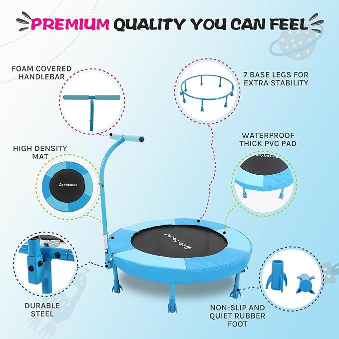 SkyBound 36 Inch Indoor Trampoline for Kids - Kids Trampoline Indoor with Handle - Toddler