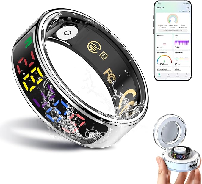 Smart Ring for Women Men, Health Ring with Colorful Display, Fitness Tracker with Heart Rate, Blood