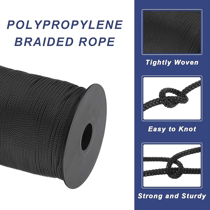 MECCANIXITY 1/8 Inch Polypropylene Rope Braided Ropes, 328ft Nylon Rope Hollow Utility Cord for