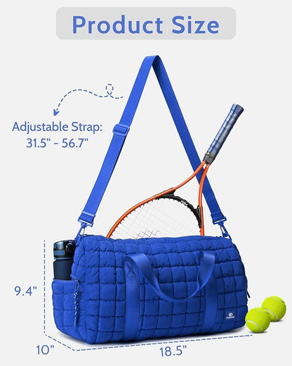 Quilted Duffel Travel Bag for Women, Puffer Gym Duffle Bag with Shoe Compartment Lightweight Large