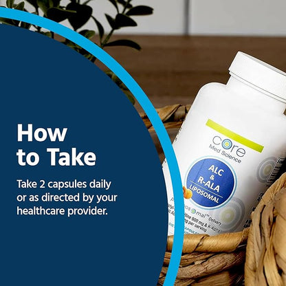 Core Med Science Liposomal ALC & R-ALA Supplement Capsules - Acetyl-L-Carnitine (900mg) & R-Alpha