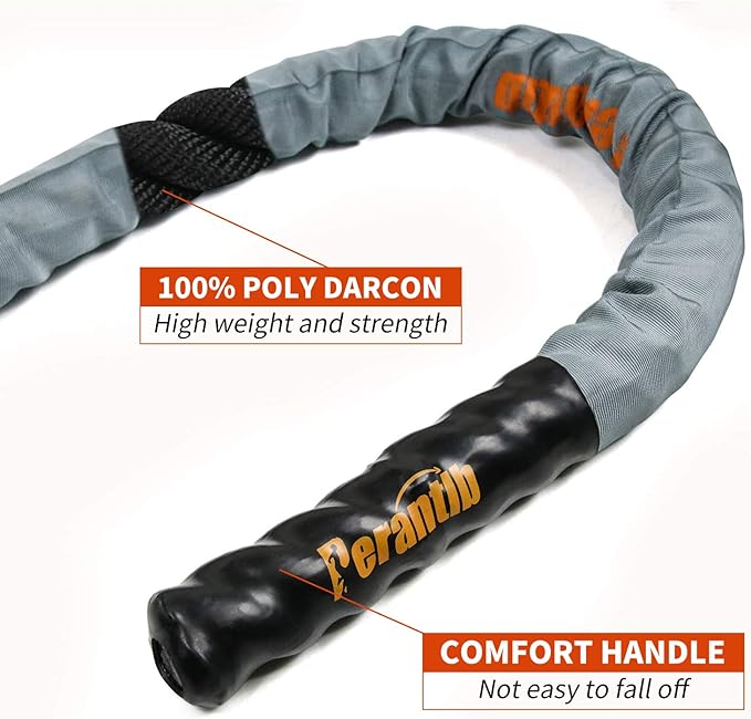 Perantlb Poly Battle Rope with Cloth Sleeve -1.25/1.5/2 Inch Diameter 30' 40' 50' Lengths -Gym