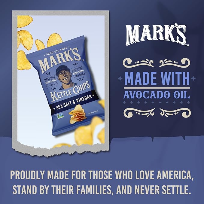 MARK’S Kettle Cooked Avocado Oil Potato Chips, Sea Salt & Vinegar – Seed Oil & GMO Free | Sea Salt