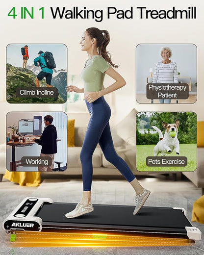 Walking Pad with Incline, Akluer Incline Treadmills for Home, 2.5 HP Under Desk Treadmill Small