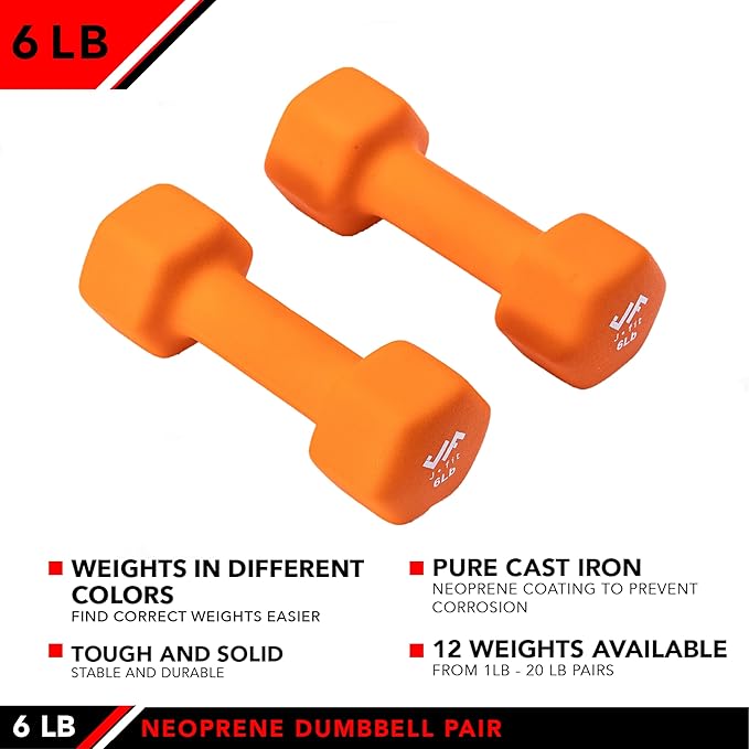 JFIT Dumbbell Pairs or Sets – Neoprene & Vinyl Coated Hand Weights for Home Gym, Strength Training
