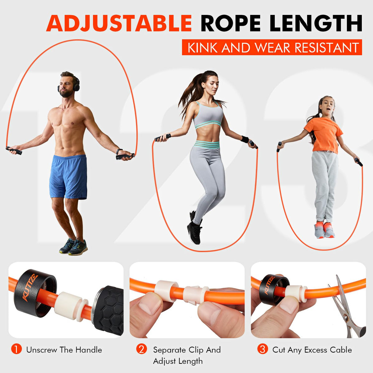 KUTIZE Jump Rope, Weighted Jump Rope for Men Women, Adjustable 1lb Heavy Skipping Ropes, Suitable