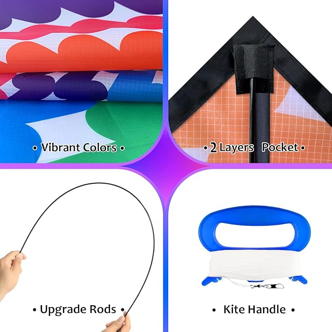 HONBO Large Delta Kite for Kids & Adults,Extremely Easy to Fly Kite for Beach Trip,String Line
