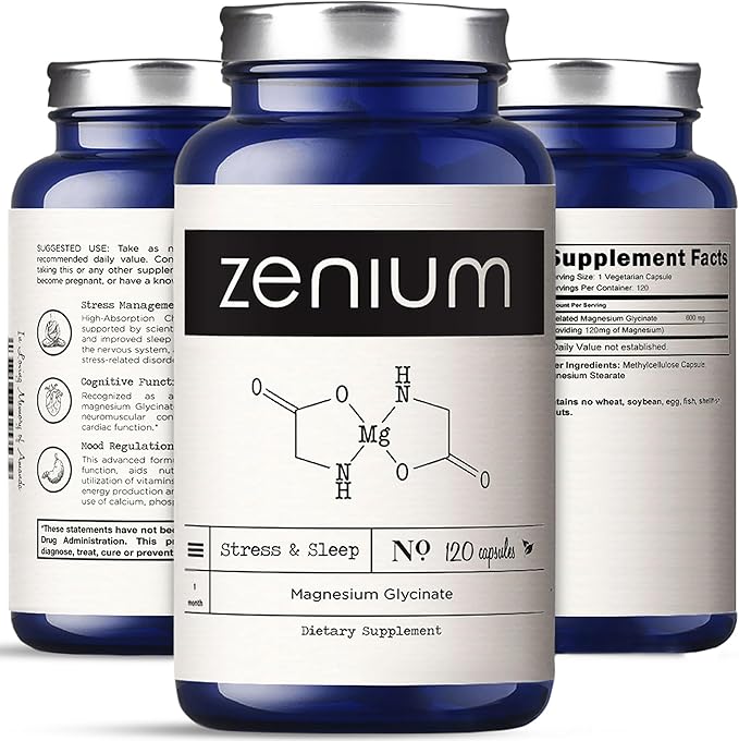 Zenium - Magnesium Glycinate 600 mg per Serving, 120 Capsules | Relieve Stress, Tension, Worry