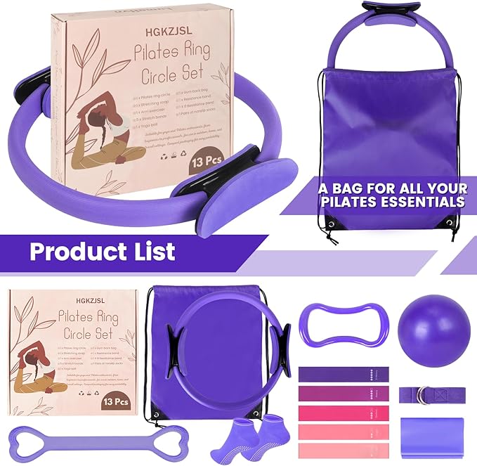Home Pilates Essentials Kit for Women,Pilates Equipment Set with 9 Inch Yoga Ball,Figure 8