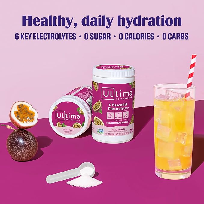 Ultima Replenisher Daily Electrolyte Powder Drink Mix – Sugar Free – Passionfruit, 90 Servings