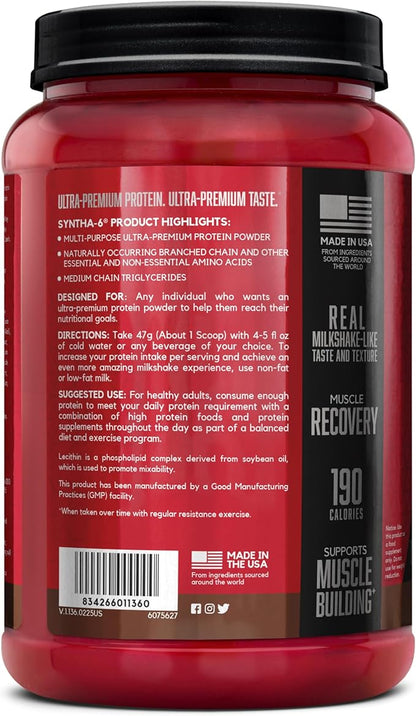 BSN SYNTHA-6 Premium Protein Powder with 6g of Fiber, Whey Protein, Micellar Casein, Milk Protein