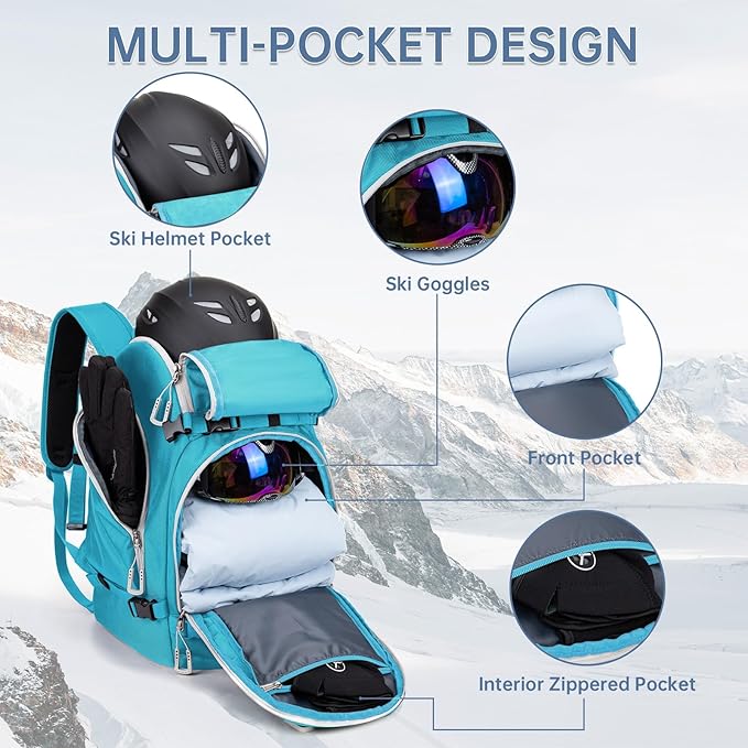 Ski Boot Bag, 50L Ski Boot Travel Backpack for Skis, Snowboard & Accessories, Waterproof Padded Ski