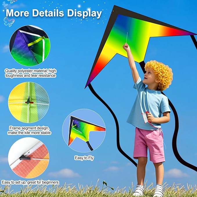 Easy to Fly Kites for Kids Ages 4-8 8-12 & Adults, Beach Flying Toys Butterfly Kite with Handle and