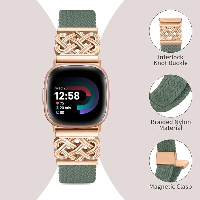 Braided Band Compatible with Fitbit Versa 4 Bands for Woman/Versa 3/Sense 1/Sense 2 Band, Magnetic