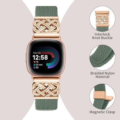 Braided Band Compatible with Fitbit Versa 4 Bands for Woman/Versa 3/Sense 1/Sense 2 Band, Magnetic
