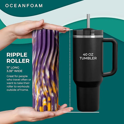 Oceanfoam Ripple Travel Foam Roller (11" x 3.35") Firm Mini Foam Roller for Physical Therapy, Deep