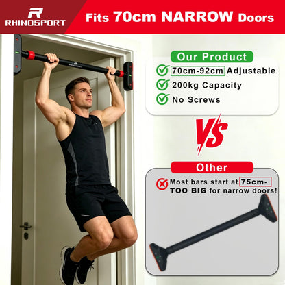 RHINOSPORT Pull Up Bar for Narrow Rental Door Frames, 70–92cm（27.5-36.2in）