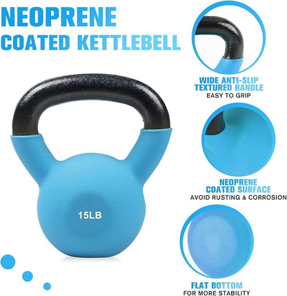 RitFit Neoprene Coated Solid Cast Iron Kettlebell 5 10 15 20 25 30 35 40 45 50 LB, Great for Full