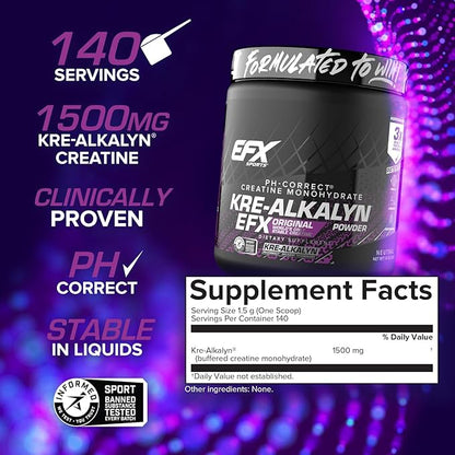 EFX Sports Kre-Alkalyn EFX Powder | pH Correct Creatine Monohydrate Powder Supplement | Strength