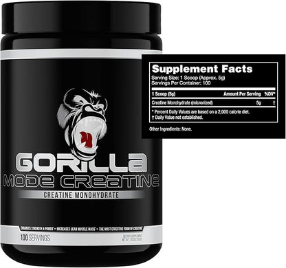 Gorilla Mind Creatine Monohydrate Micronized Powder, Improved Muscle Size, Power Output and