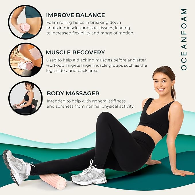 Oceanfoam Ripple Travel Foam Roller (11" x 3.35") Firm Mini Foam Roller for Physical Therapy, Deep