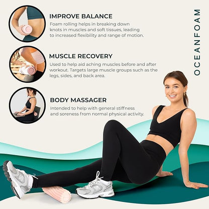Oceanfoam Ripple Travel Foam Roller (11" x 3.35") Firm Mini Foam Roller for Physical Therapy, Deep