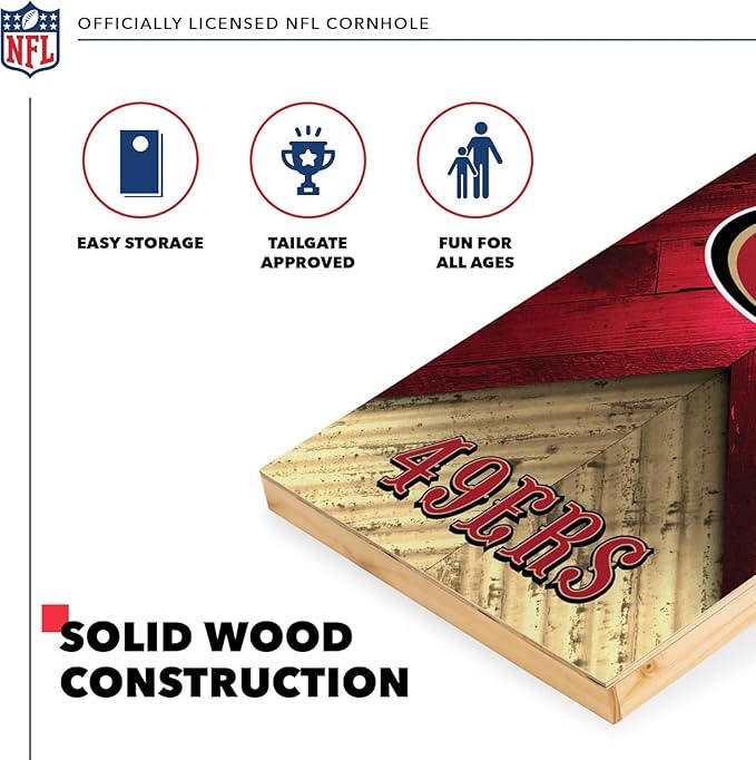 NFL Football 2' x 4' Regulation Size Solid Wood Cornhole Set with Direct Print HD Team Graphics