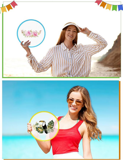Gejoy Foldable Flying Disc Fans Bulk with Bags 9.8 Inch DIY Sublimation Handheld Cooling Fan Beach