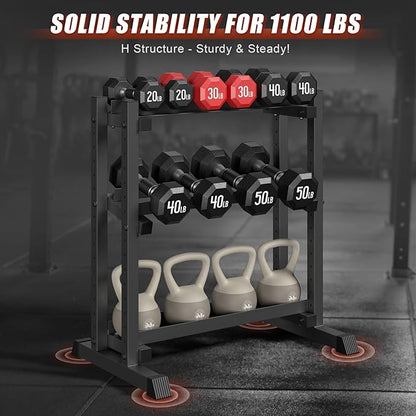 3-Tier Dumbbell Rack, 1100LB Capacity Adjustable Weight Rack for Home Gym, Heavy-Duty Weight Stand