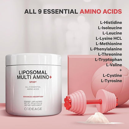 Codeage Liposomal Multi Amino Powder Supplement - BCAA & EAA Supplement All 9 Essential Amino