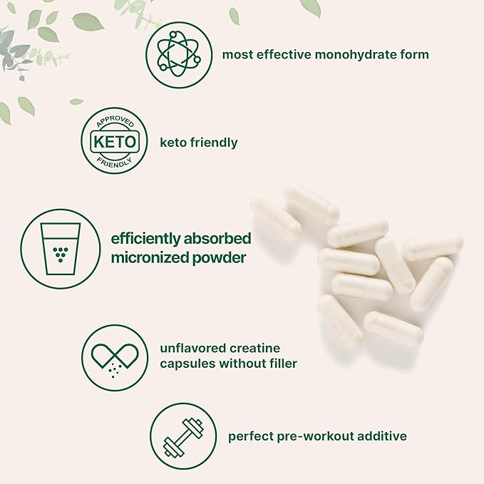 Creatine Monohydrate 5,000mg, 500 Capsules | Pure Creatine Pills – Micronized + Unflavored Powder