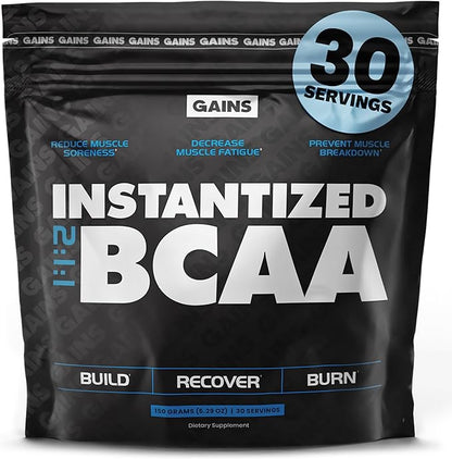 Gains in Bulk BCAA Powder, Pre Workout Plant Based Branch Chain Amino Acids, Gluten Free, Vegan
