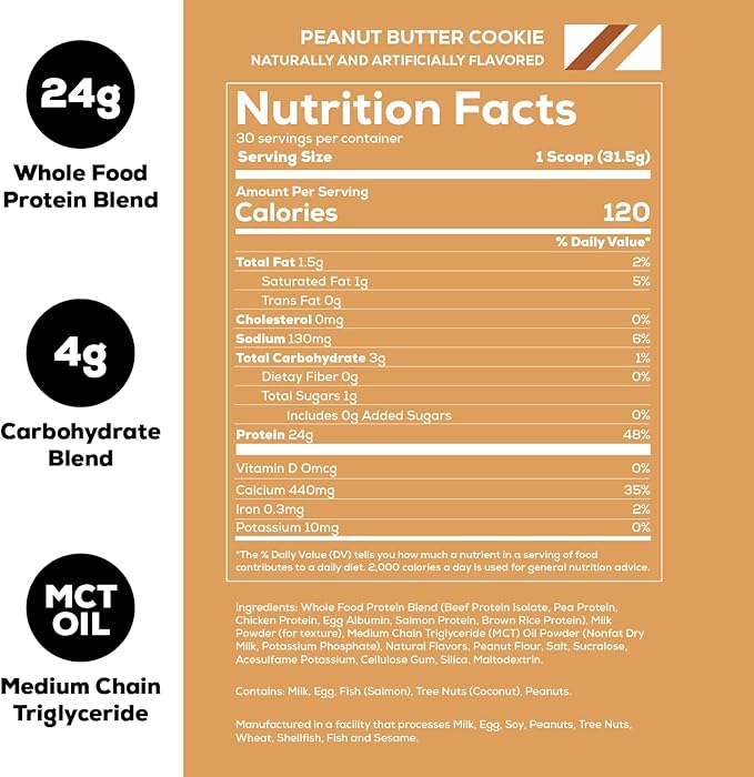 REDCON1 MRE Lite Whole Food Protein Powder, Peanut Butter Cookie - Low Carb & Whey Free Meal