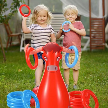 Inflatable Bull Toss Ring Game Set Include 2 Inflatable Bull 12 Rings for Summer Outdoor Beach Pool