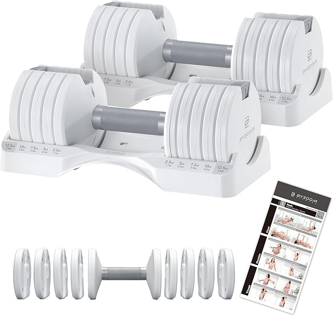 Adjustable Dumbbell – 12.5/25lb Single Unit OR Set of 2 – 5-in-1 Adjustable Weight for Home Gym