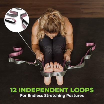 Gradient Fitness Stretching Strap for Physical Therapy, 12 Multi-Loop Stretch Strap 1.5" W x 8' L