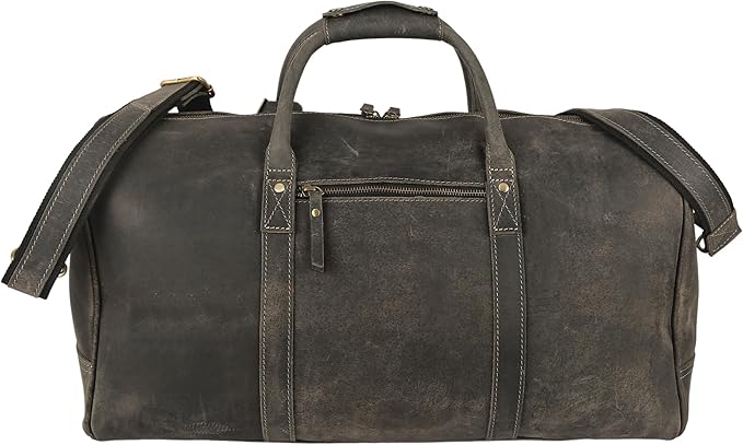 KomalC 24 Inch Leather Duffel Bags for Men and Women Full Grain Leather Travel Overnight Weekend