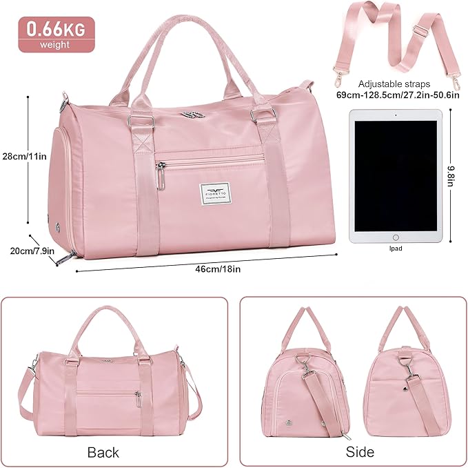 FIORETTO Womens Gym Tote Duffle Bag with Wet Pocket & Shoe Compartment, Sports Duffel Overnight