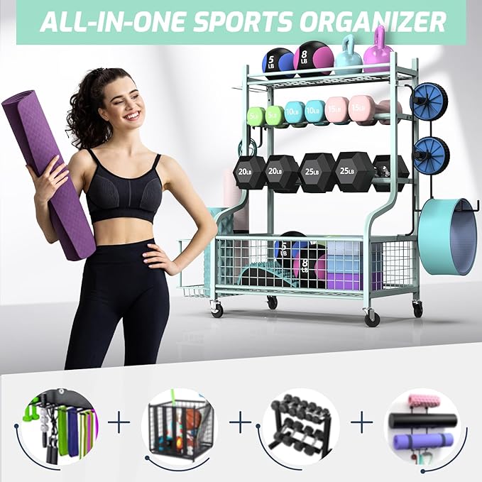 PLKOW Dumbbell Rack, Weight Rack for Dumbbells, Home Gym Storage for Dumbbells Kettlebells Yoga Mat