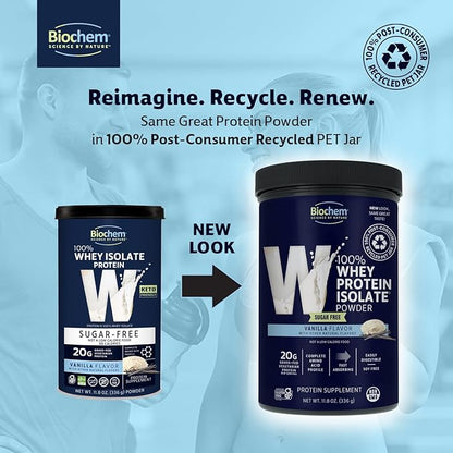 Biochem 100% Whey Sugar-Free Vanilla 20g, 11.8oz, Certified Vegetarian, Certified Gluten Free