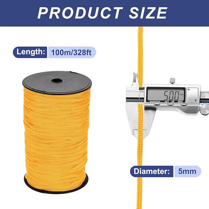MECCANIXITY 3/16 Inch Polypropylene Rope Braided Ropes, 328ft Nylon Rope Hollow Utility Cord for