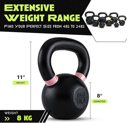 Single Cast Iron Kettlebell | Powder Coated - Wide Handle Weights for Core & Glute Workouts;