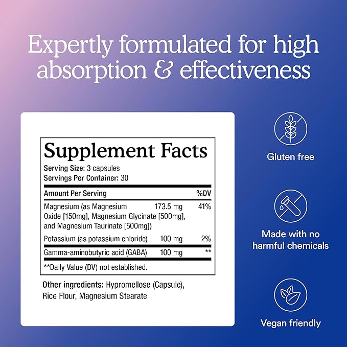 MitoQ Triple Magnesium Complex | Magnesium Glycinate, Taurinate, Oxide with GABA for Heart Health