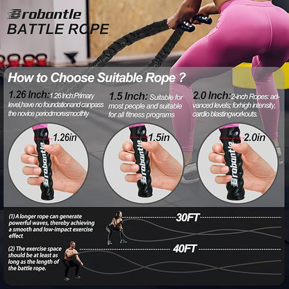 Battle Rope 1/1.26/1.5/2 Inch Diameter,Pink 30FT/40FT/50FT Exercise Workout Ropes for Home Gym