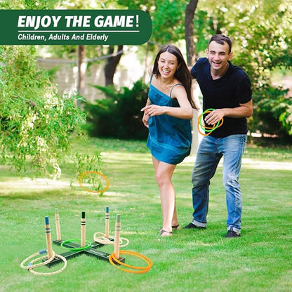 Wooden Ring Toss Game Set, Backyard Beach Camping Game with Toss Rings & Portable Carrying Bag
