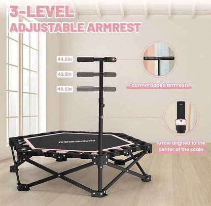 Foldable Mini Trampoline, Rebounder Trampoline with Adjustable Foam Handle, Fitness Trampoline for