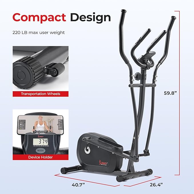 Sunny Health & Fitness Smart Upright Elliptical w/Pulse Sensor Built-in, Indoor Full-Body